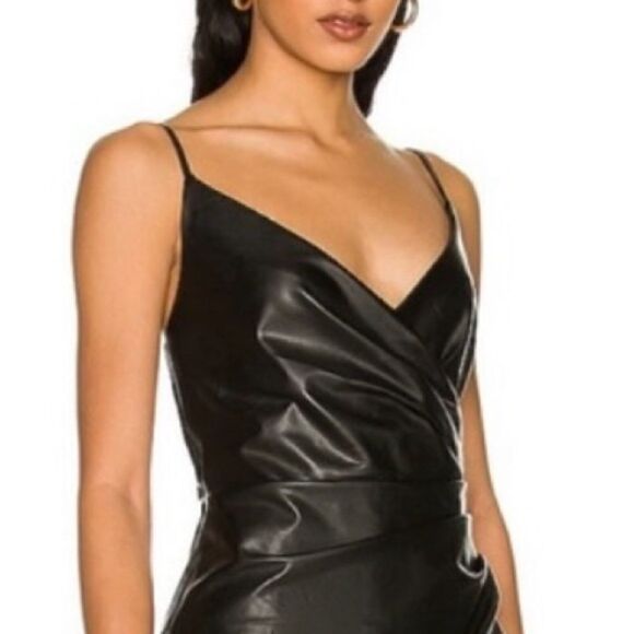 NWT L’Academie Colleen Faux Leather Midi Dress in Black Revolve Small - Picture 3 of 16